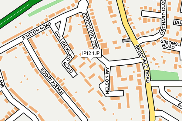 IP12 1JP map - OS OpenMap – Local (Ordnance Survey)