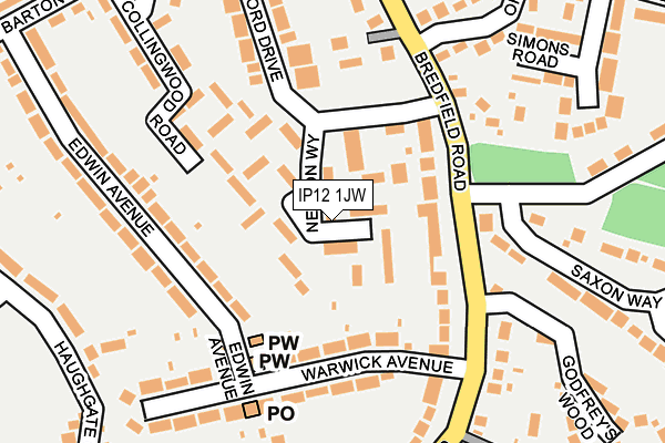 IP12 1JW map - OS OpenMap – Local (Ordnance Survey)