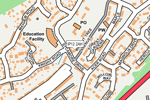 IP12 2AH map - OS OpenMap – Local (Ordnance Survey)