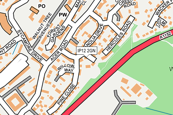 IP12 2GN map - OS OpenMap – Local (Ordnance Survey)