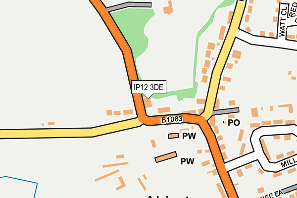 IP12 3DE map - OS OpenMap – Local (Ordnance Survey)