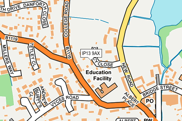 IP13 9AX map - OS OpenMap – Local (Ordnance Survey)