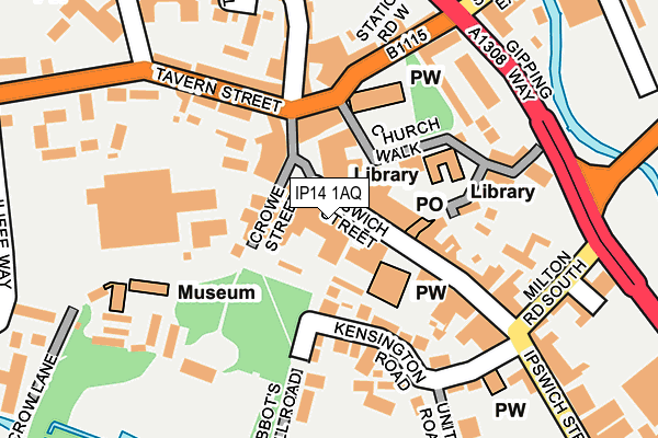 IP14 1AQ map - OS OpenMap – Local (Ordnance Survey)