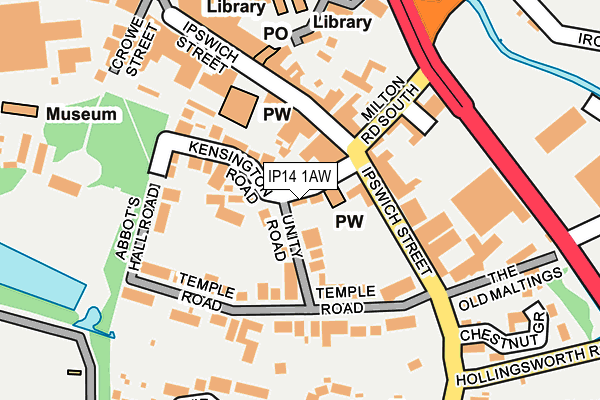 IP14 1AW map - OS OpenMap – Local (Ordnance Survey)