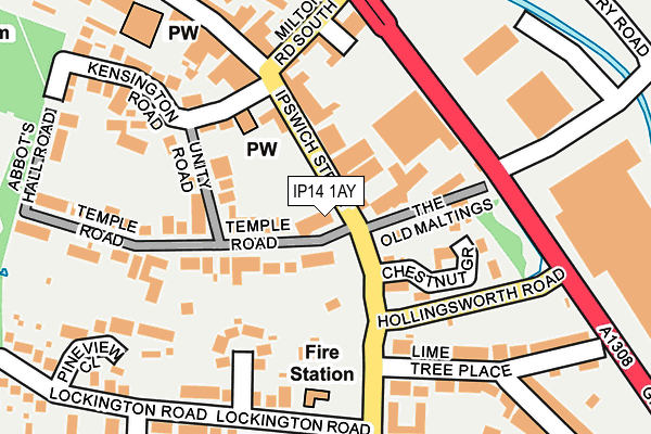 IP14 1AY map - OS OpenMap – Local (Ordnance Survey)