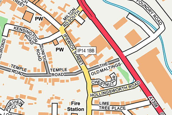 IP14 1BB map - OS OpenMap – Local (Ordnance Survey)