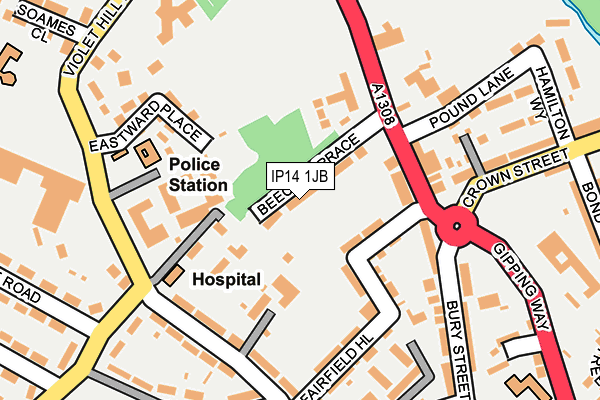 IP14 1JB map - OS OpenMap – Local (Ordnance Survey)
