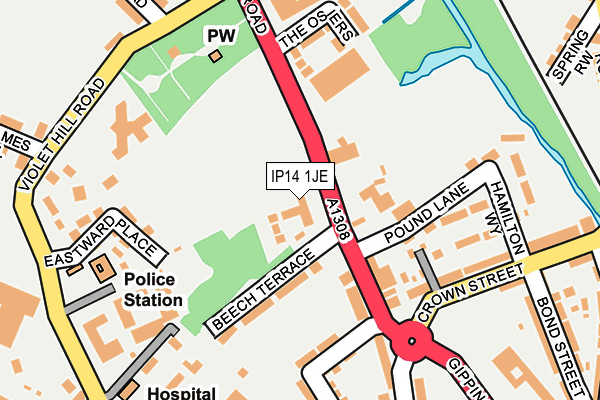 IP14 1JE map - OS OpenMap – Local (Ordnance Survey)