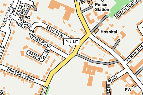 IP14 1JT map - OS OpenMap – Local (Ordnance Survey)