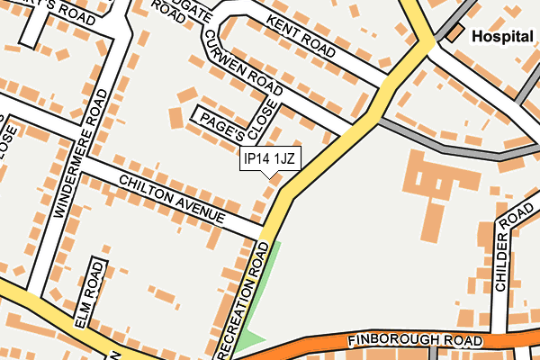 IP14 1JZ map - OS OpenMap – Local (Ordnance Survey)