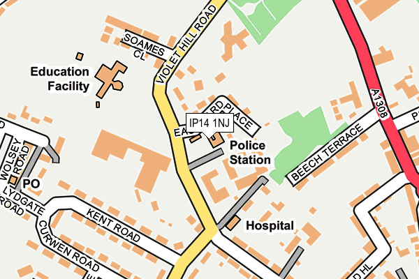 IP14 1NJ map - OS OpenMap – Local (Ordnance Survey)