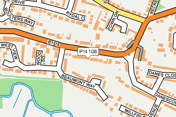 IP14 1QB map - OS OpenMap – Local (Ordnance Survey)