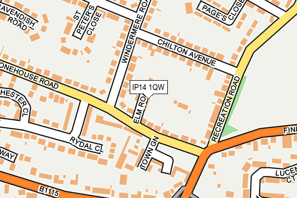 IP14 1QW map - OS OpenMap – Local (Ordnance Survey)