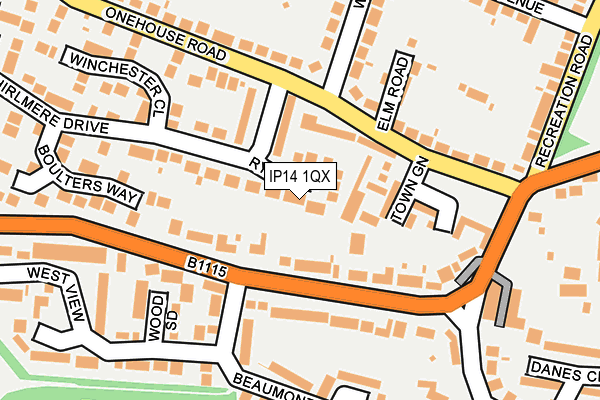 IP14 1QX map - OS OpenMap – Local (Ordnance Survey)