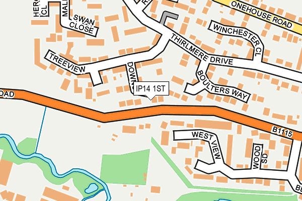 IP14 1ST map - OS OpenMap – Local (Ordnance Survey)