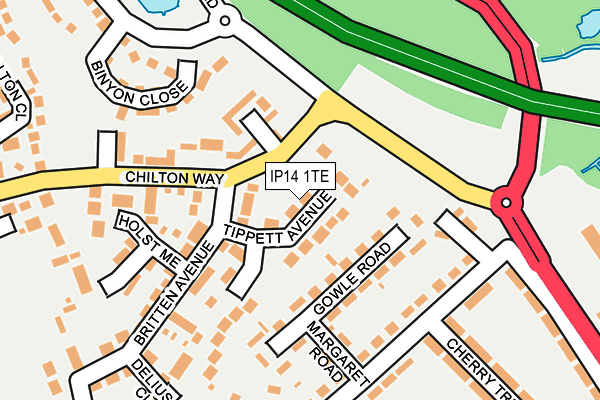 IP14 1TE map - OS OpenMap – Local (Ordnance Survey)