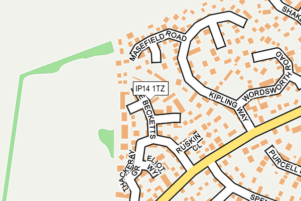 IP14 1TZ map - OS OpenMap – Local (Ordnance Survey)