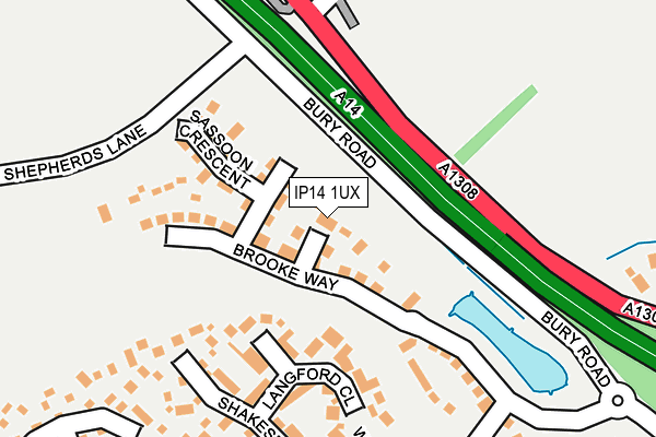 IP14 1UX map - OS OpenMap – Local (Ordnance Survey)