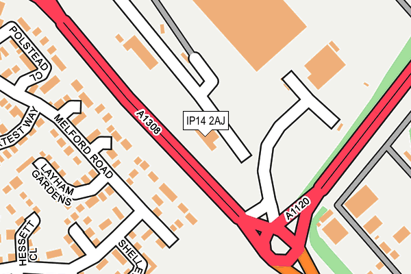 IP14 2AJ map - OS OpenMap – Local (Ordnance Survey)