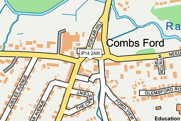 IP14 2AW map - OS OpenMap – Local (Ordnance Survey)