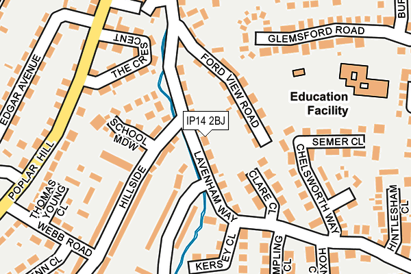 IP14 2BJ map - OS OpenMap – Local (Ordnance Survey)