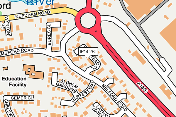 IP14 2PJ map - OS OpenMap – Local (Ordnance Survey)