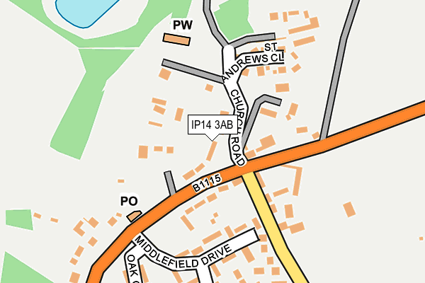 IP14 3AB map - OS OpenMap – Local (Ordnance Survey)