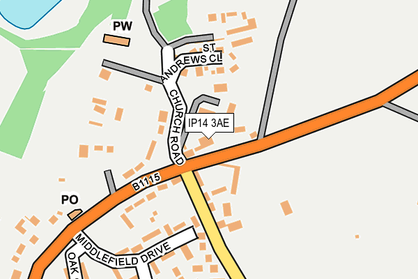 IP14 3AE map - OS OpenMap – Local (Ordnance Survey)