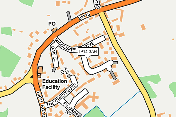 IP14 3AH map - OS OpenMap – Local (Ordnance Survey)