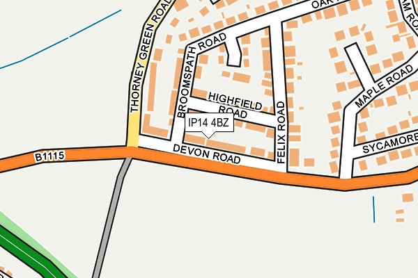 IP14 4BZ map - OS OpenMap – Local (Ordnance Survey)