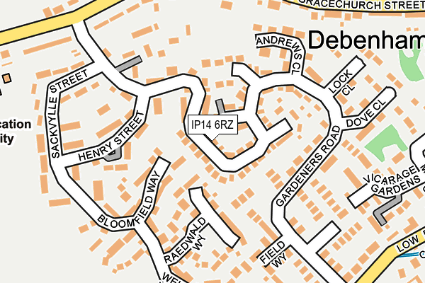 IP14 6RZ map - OS OpenMap – Local (Ordnance Survey)