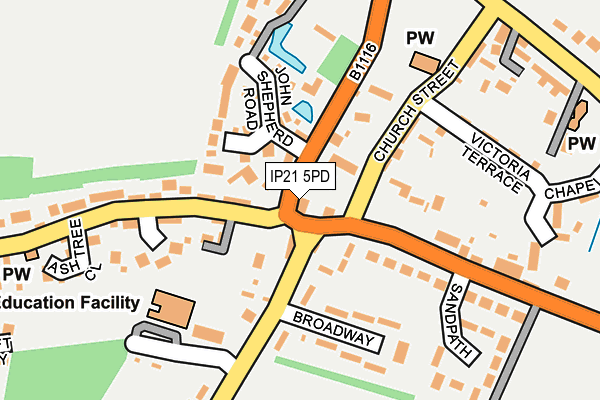 IP21 5PD map - OS OpenMap – Local (Ordnance Survey)