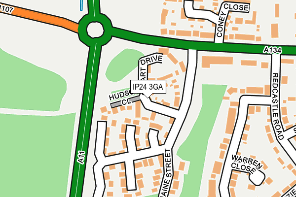 IP24 3GA map - OS OpenMap – Local (Ordnance Survey)