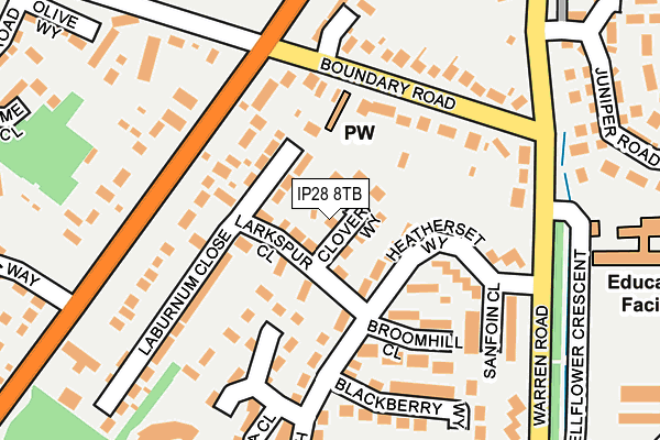 IP28 8TB map - OS OpenMap – Local (Ordnance Survey)