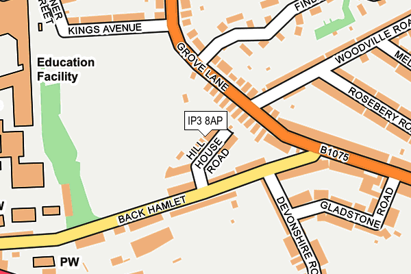 IP3 8AP map - OS OpenMap – Local (Ordnance Survey)