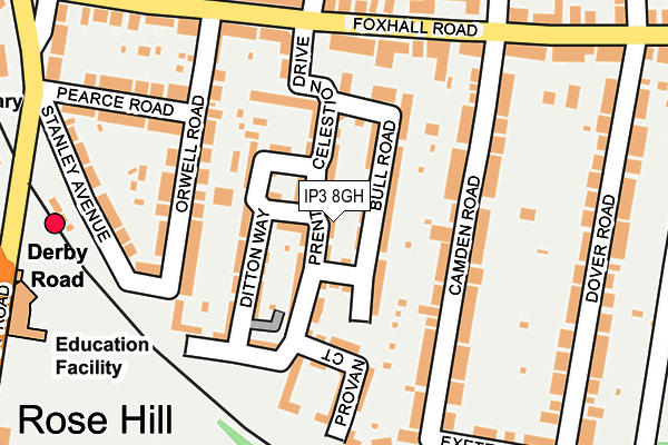 IP3 8GH map - OS OpenMap – Local (Ordnance Survey)