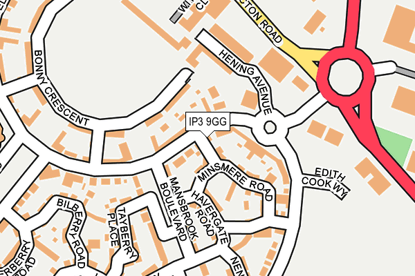 IP3 9GG map - OS OpenMap – Local (Ordnance Survey)