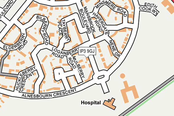 IP3 9GJ map - OS OpenMap – Local (Ordnance Survey)