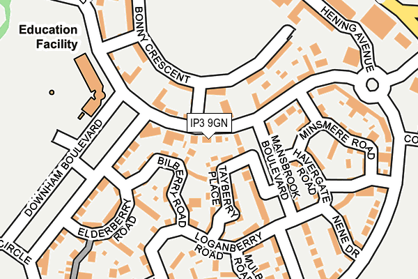 IP3 9GN map - OS OpenMap – Local (Ordnance Survey)