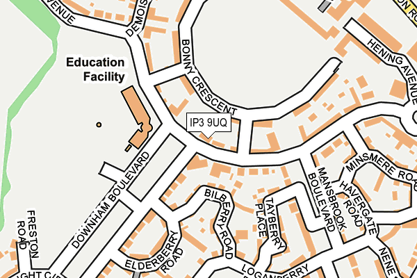 IP3 9UQ map - OS OpenMap – Local (Ordnance Survey)