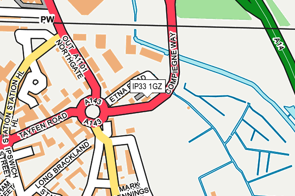 IP33 1GZ map - OS OpenMap – Local (Ordnance Survey)