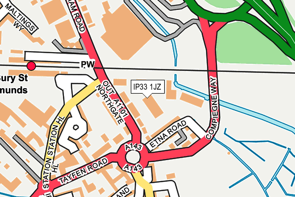 IP33 1JZ map - OS OpenMap – Local (Ordnance Survey)