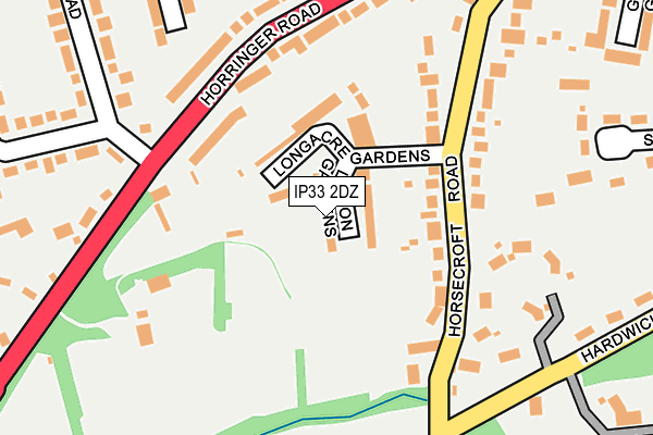 IP33 2DZ map - OS OpenMap – Local (Ordnance Survey)