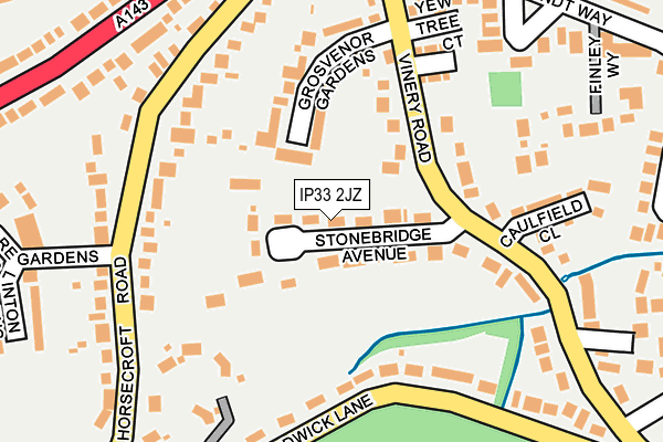 IP33 2JZ map - OS OpenMap – Local (Ordnance Survey)