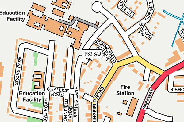 IP33 3AJ map - OS OpenMap – Local (Ordnance Survey)