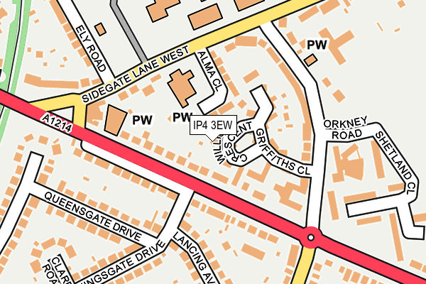 IP4 3EW map - OS OpenMap – Local (Ordnance Survey)
