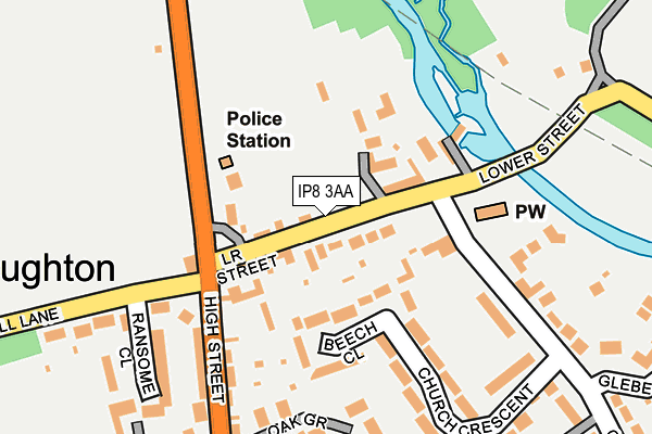 IP8 3AA map - OS OpenMap – Local (Ordnance Survey)