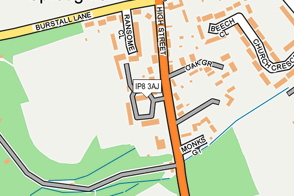 IP8 3AJ map - OS OpenMap – Local (Ordnance Survey)