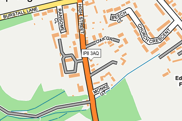 IP8 3AQ map - OS OpenMap – Local (Ordnance Survey)