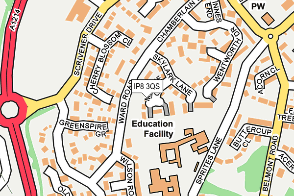 IP8 3QS map - OS OpenMap – Local (Ordnance Survey)